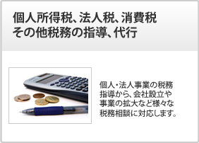 個人所得税、法人税、消費税その他税務の指導、代行