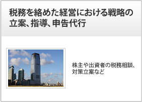 税務を絡めた経営における戦略の立案、またこれに関わる指導、申告代行
